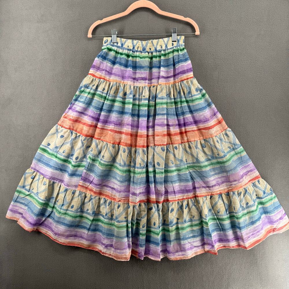 Vintage 80s 90s NOS Two Potato Tiered Midi Skirt XS Pastel Boho Coastal Sheer - Picture 2 of 9